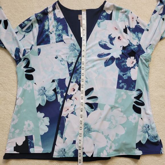 Easywear by Chico's Size 3 (XL 16/18) Open Front Cardigan 3/4 Sleeve Lined Blue - Picture 12 of 15